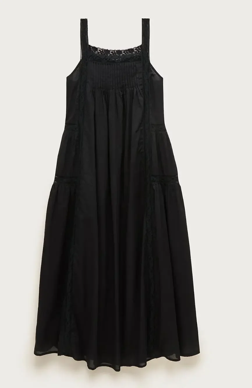 J. Crew Cotton Voile Lace Trim Maxi Sundress Black Small